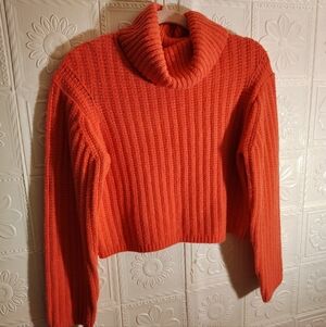 Universal Thread Orange Cropped Turtleneck Sweater With 3/4 Sleeves